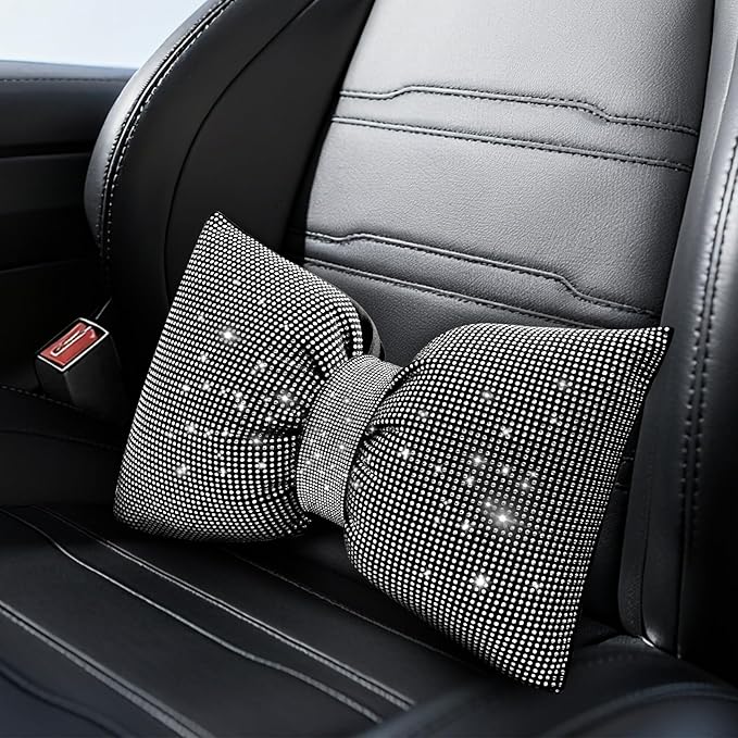 surpassme Rhinestone Lumbar Support Pillow for Car, Bling Back Support Pillow/Cushion Car Accessories for Women(White)