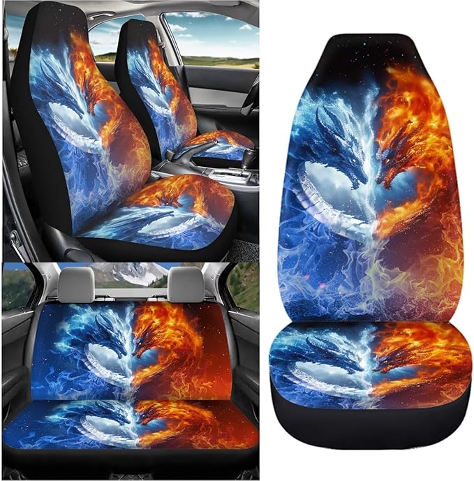 KEIAHUAN Dragon Fire Car Car Seat Covers Full Set Universal Fit Vehicle Bucket Seat Cover Stretchy Breathable Front and Rear Seat Covers for Most SUV,Sedan,Truck,Minivan