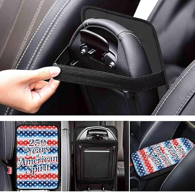 Dreaweet 250 Years American Flag Car Center Console Cover Universal Fit Scratch Resistant Arm Rest Cover for SUV Sedan Soft Comfort Armrest Cover Center Console Cushion Pad