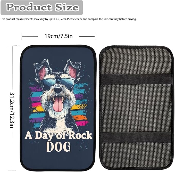 UNICEU Sunglasses Puppy Print Car Center Console Armrest Cover Pad, Universal Fit Most Vehicle Truck SUV Lightweight Washable Car Armrest Seat Box Cover Decoration