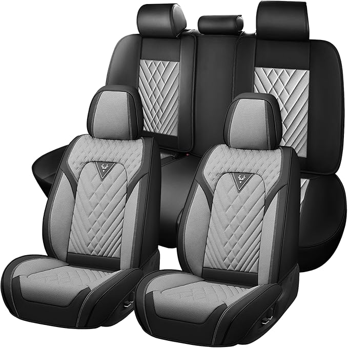 Truck Seat Covers for Ram 2500 2009-2026, Waterproof Premium Leather Full Coverage Car Seat Cover, Muscle Sport Style Auto Interior Seat Cover Sets (Full Set/Black Gray)