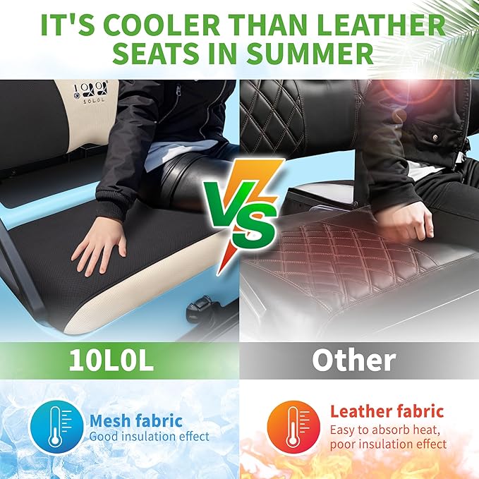 10L0L Golf Cart Seat Covers Universal for Yamaha G29 Drive2 Club Car Precedent Tempo Standard Front Seats, Breathable Mesh Bench Seat Cover, No Drilling Seat Cushion - All-Season Comfort