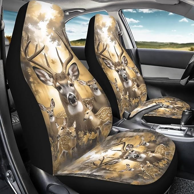 KEIAHUAN Deer Hunting Camouflage Car Seat Covers Front Seat Covers and Split Rear Bench Seat Covers Auto Interior Decorative Accessories Universal Fits Cars, Trucks, SUV, Vans