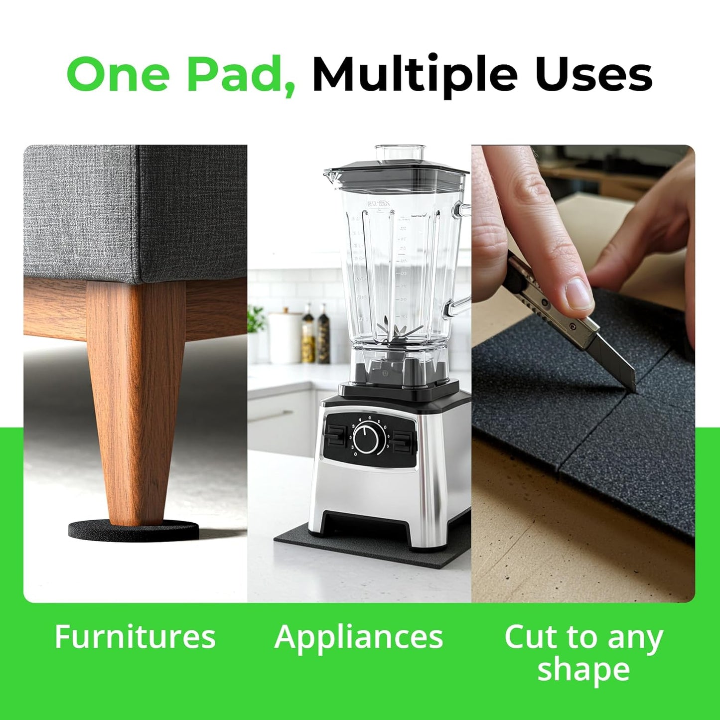 XCEL Anti Vibration Pads Furniture Pads Self Stick Versatile Adhesive Foam Rubber Pads Sheets for Appliances and Furniture, Neoprene Foam Pads Adhesive (6 in x 6 in x 1/8 in, Black - Adhesive, 8)