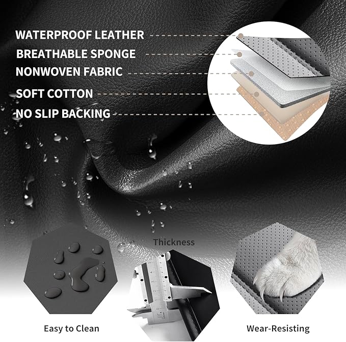 Car Seat Covers Full Set Custom Fit for Chevy Blazer 2019-2025 2026 - Premium Faux Leather with Lumbar Support, Breathable, Anti-Slip & Full Wrapping Edge (Black&Gray,Full Set)
