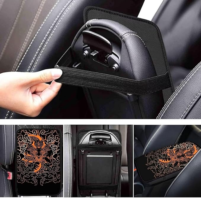 Suobstales Japanese Dragon Print Car Armrest Pad Soft Center Console Arm Rest Protector Cover Universal Car Interior Accessories Decoration