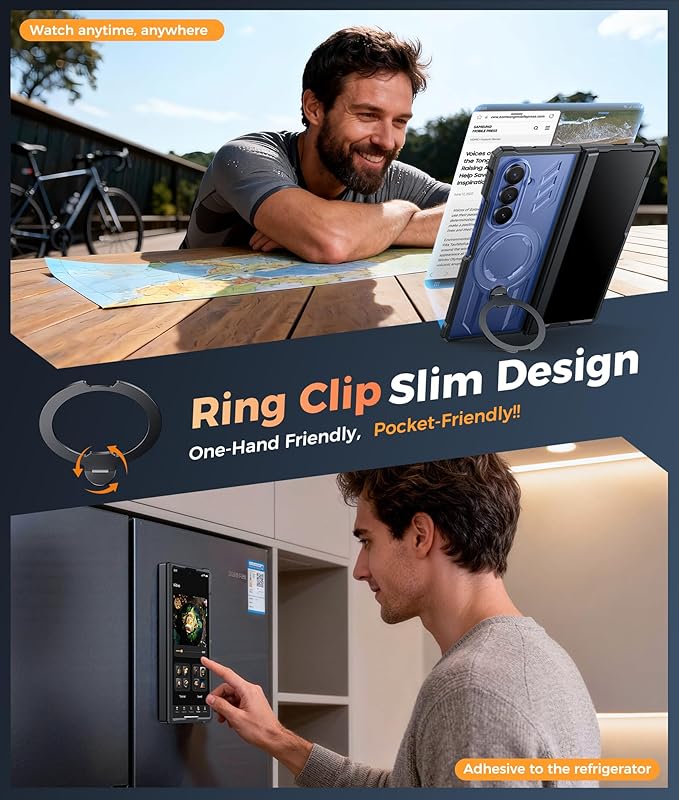 FNTCASE for Samsung Galaxy Z-Fold-7 Case: [360 Spin Magnetic Ring Kickstand] [Compatible for MagSafe] [Screen Protector] Heavy Duty Mil-Grade Protection Galaxy Z Fold7 Case with Stand Clear Black