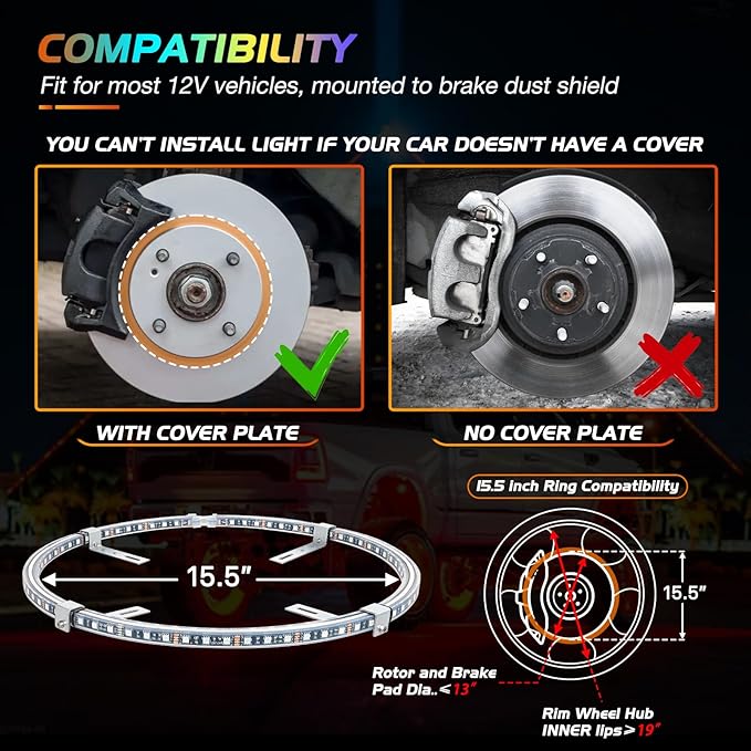 Nilight 4PCS 15.5inch Double Row LED Wheel Ring Lights RGB with APP and Remote Control Neon Lights w/Turn Signal and Braking Function Dual Row for Car Van SUV Truck