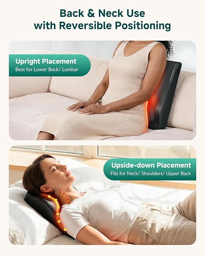 Snailax Back Massager with Heat – 3D Shiatsu Massage Pillow for Neck & Back, Fixed Kneading Nodes, Chair & Sofa Use, Gift for Mom, Dad, Women & Men