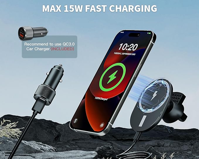 Car Phone Holder,2 Pack Magnetic Car Mount 15W-Qi Fast Wireless Car Charger Dashboard Windshield Vent Cell Phone Holder for Your Car Compatible with iPhone 17 Pro Max/17 Air/16 Pro/15 Plus/14/13/12/11