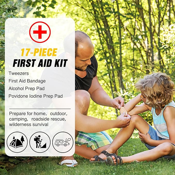 Nilight Car Emergency Kit with Jumper Cable Air Compressor Tire Repair Essential Tools First Aid Alligator Connector Electrical Kit for Travel Camping Outdoor Cars Truck SUV RV
