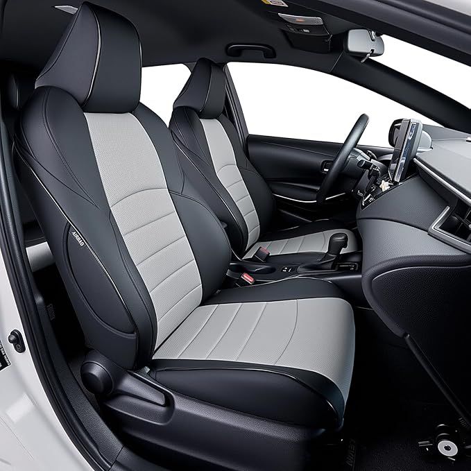 HKZ Fit RAV4 Car Seat Cover Set for 2013 2014 2015 2016 2017 2018 Toyota RAV4 Limited XLE SE Platinum Adventure-Leather(Black+Grey)