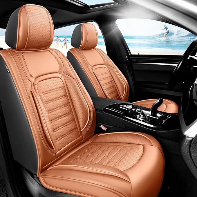 Fit Tucson Premium Leather Car Seat Covers Compatible with Hyundai Tucson 2010-2024 2026, Breathable, Wear Resistant, Airbag Compatible, All-Weather Protection & Full Coverage, Full Set Brown