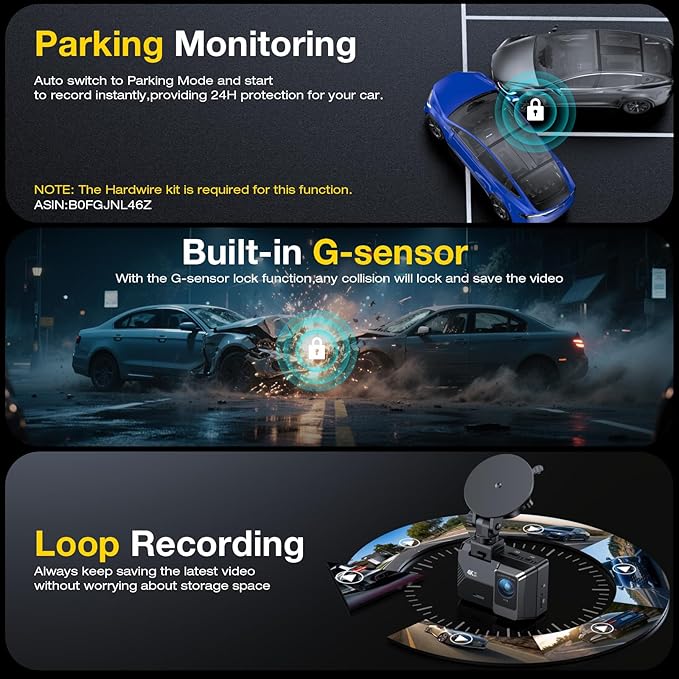 4K Dash Cam Front Rear, Dual Channel Dash Cams with 64GB Card 4K+1080P, Dash Camera for Cars with 5G WiFi, APP Control,2.0" IPS Screen,Night Vision,G-Sensor,170°Wide Angle,Parking Mode,Loop Recording