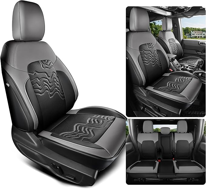 Red Rain Ford Leather Auto Seat Cushion Customized Fit for Ford Bronco Seat Cover 4 Door 2025 2024 2023 2022 2021 Black and Grey Interior Accessories (Bronco 4Door-Black+Grey)