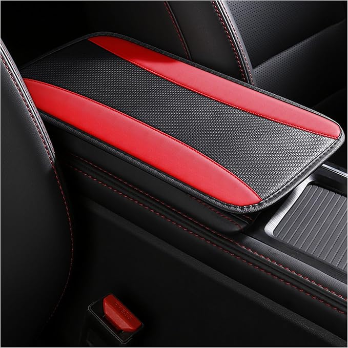 Stylish Car Center Console Cover,PU Leather Car Armrest Cover Prevent Scratches on Center Console,Universal Car Armrest Cushion Car Accessories Interior for Car SUV Truck (Red)