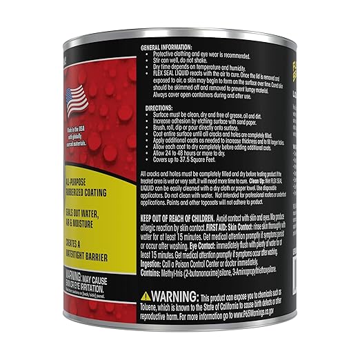 Flex Seal Liquid, Rubber Coating Sealant, Waterproof, Flexible, Breathable, and UV Resistant, Roof Repair, Basements, RV, Campers, Trailers, Marine, EPDM, Masonry, Black, 32 oz