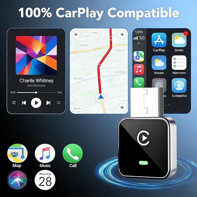2026 Upgraded Wireless CarPlay Adapter for Apple iPhone, Plug and Play, Fast Auto-Connect, Realtek 8730E Chip Stable & No Latency, Wired to Wireless Adapter with USB-A/Type-C Port Gray-CT (CM101)