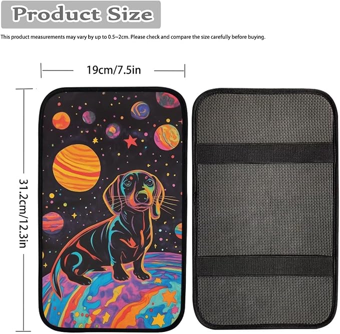 UNICEU Universal Fit Car Armrest Cover Dachshund Planet Print Auto Center Console Armrest Pad Anti Slip Armrest Seat Box Cover Protector Comfortable Car Interior Decor Accessories