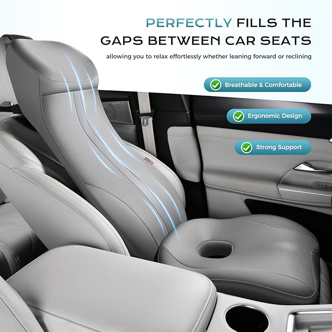 Coverado Memory Foam Car Seat Cushion and Lumbar Support Headrest Pillow, 2-in-1 Integrated Ergonomic Back Support Neck Pillow, Breathable Seat Cushion for Sciatica Back Tailbone Pain Relief, Gray