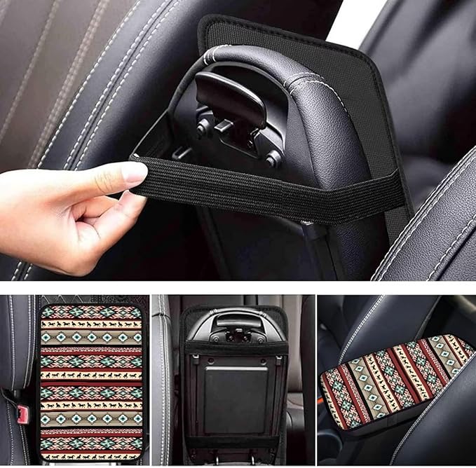 JoyLamoria Aztec Southwestern Horse Car Center Console Armrest Cover Non Slip Auto Arm Rest Cushion Pads Armrest Protector for Women
