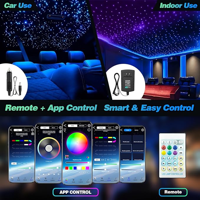 VASTFIRE Starlight Headliner Kit, Meteor + Twinkle Star Headliner kit Music/Voice Activated Star Lights for Car, Bed Room, RVs, Home Theaters | Bluetooth + Remote Control