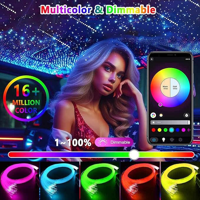 Luxury Starlight Headliner Kit 1000 Piece 32W Twinkle & Meteor Dual-Engine 200 Shooting Stars RGBW Fiber Optic Lights Music Sync Modes - Headliner Kit for Truck SUV Jeep Sunroofs, Curved Ceiling