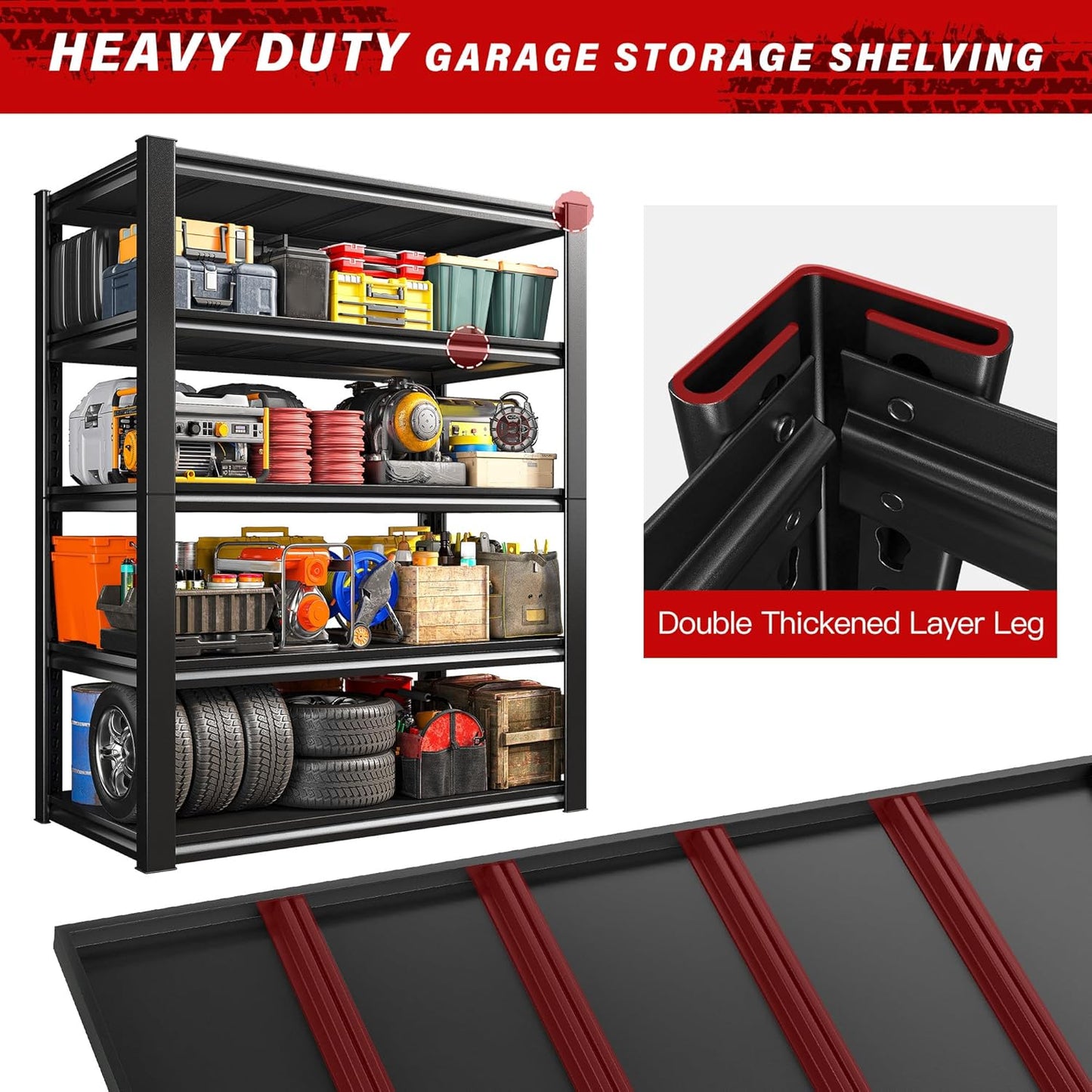 REIBII 40" W Garage Shelving, Heavy Duty Storage Shelves Load 2500LBS, 5-Tier Adjustable Metal Shelving, Garage Shelves for Warehouse, Pantry, Basement, 72" H x 40" W x18 D, 3Pack