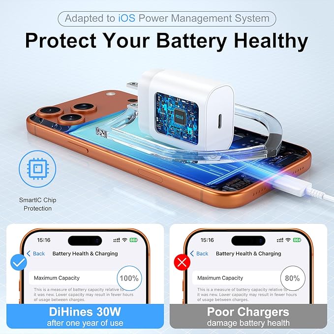 Phone 17 16 15 Charger Fast Charging,30W USB C Phone 17 16 15 Pro Max Charger Block &6.6FT Long Type C Cable Cord for i.Phone 17/17 Air/17 Pro/17 Pro Max/16/16Plus/16 Pro/16 ProMax/15/15Pro Max,Blue
