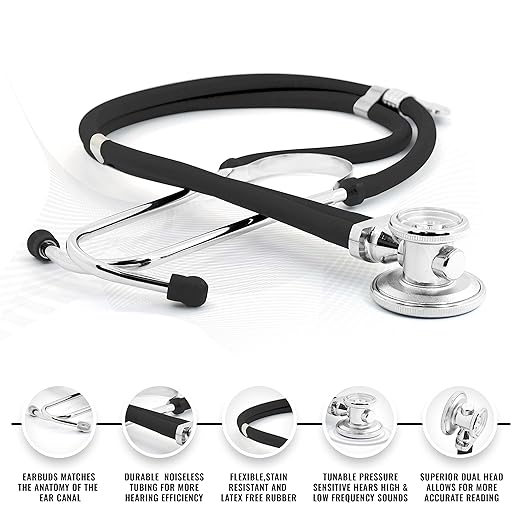 ASA TECHMED Nurse Essentials for Work Starter Kit, Stethoscope, Blood Pressure Monitor, Otoscope, Tuning Forks and More. 18 Pcs Doctor Kit, Nurse Gift (Black)