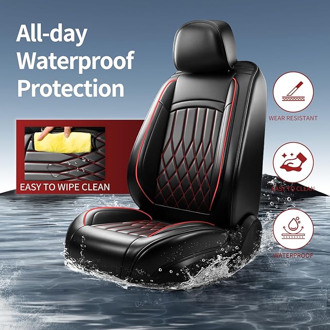 Fit for Accent Seat Covers Compatible with Hyundai Accent 2017-2026 - Waterproof Breathable Leather Automotive Seat Cushions Protector,Airbag Compatible,Full Set 5 Seats(Redline)
