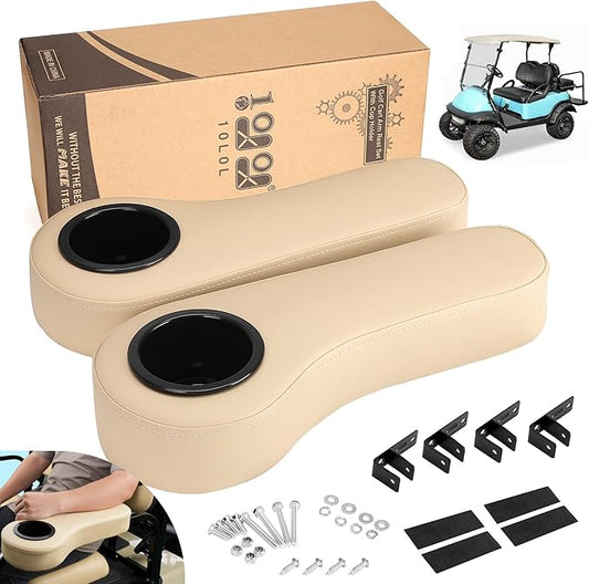 10L0L Golf Cart Rear Seat Kit Arm Rest Set with Cup Holder for Yamaha EZGO Club Car Golf Cart UV-Proof Coating Long Lasting, No Drilling Kits Include