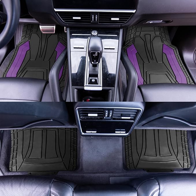 FH Group Automotive Heavy-Duty Rubber Floor Mats, Universal Fit Full Set, Climaproof, Trimmable for Most Sedan, SUV, Truck, Purple