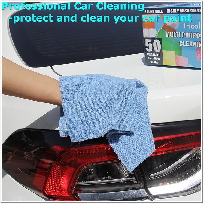 Tricol Clean 50PK Profesional Resuable Lint Free Microfiber Edgeless Cleaning Cloth Cleaning Rags,Absorbent Microfiber Wipes for Housekeeping, Car Cleaning(12 * 12 Inches) (blue1)