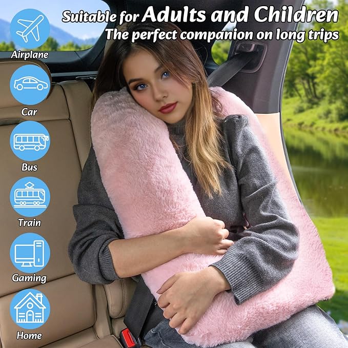 Travel Pillow, Car Pillow for Kids & Adults - Ergonomic Travel Pillows Sleeping Aid for Neck & Body Support, Car Travel Essentials Pillow on Road Trips-Gray (Blue)