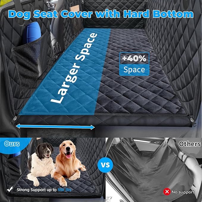 URPOWER 2026 Upgraded Back Seat Extender for Dogs - Large Hard Bottom Dog Car Seat Cover Holds 550lbs, Waterproof Dog Hammock Pet Bed with High-Density Foam Non-Slip Backseat Protector