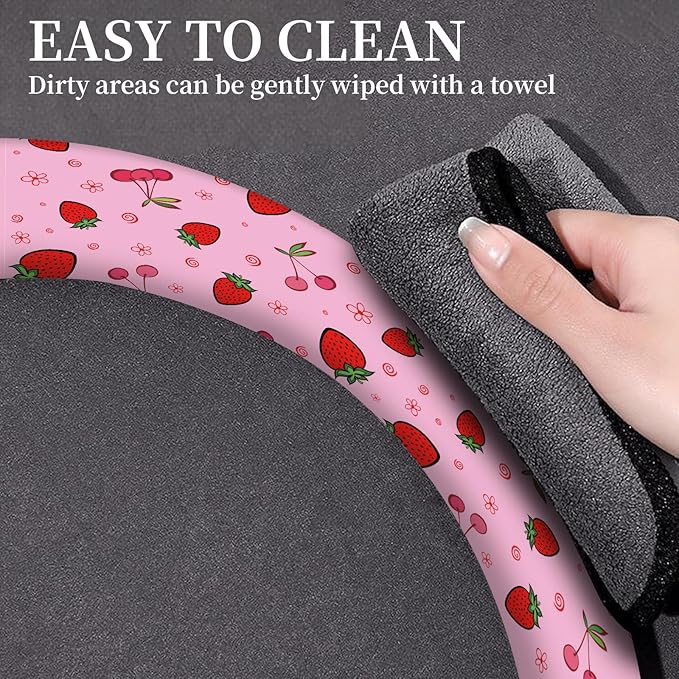 Car Steering Wheel Cover, Universal 15 Inch Neoprene Non-Slip Steering Wheel Covers, Funny Car Accessories for Women Men Fit Auto, Suvs, Truck Cute Pink Cherry Strawberry