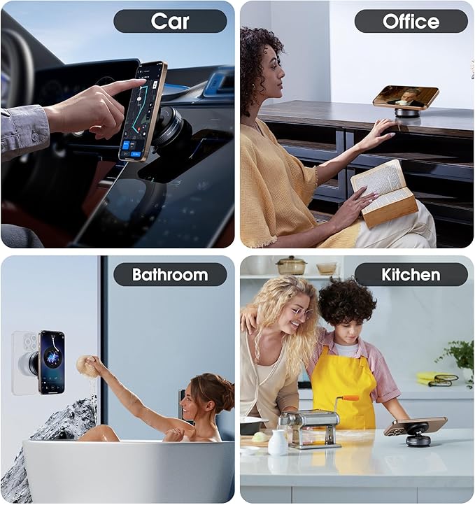 Latest Magnetic Car Phone Holder Ultra Vacuum Suction Cup Phone Mount Magnetic Car Mount Cell Phone Holder for Your Car Accessories for iPhone 15 14 13 12 Android (Black)
