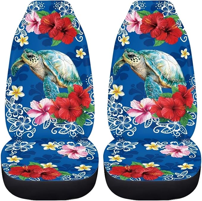 BIGCARJOB Floral Turtle Car Seat Cover Full Set Universal Car Interior Accessories Set Car Front Seat Covers Auto Interior Seat Protector Saddle Blanket for Women Gifts