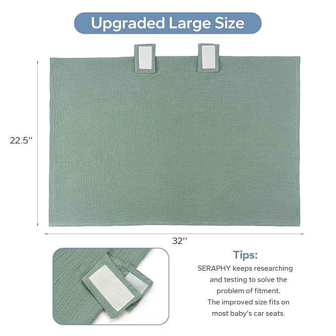 SERAPHY 100% Muslin Cotton Car Seat Cover Baby, Universal Carseat Covers, Breathable Baby Car Seat Canopy for Boys Girls, Soft Infant Car Seat Cover for Summer —Green