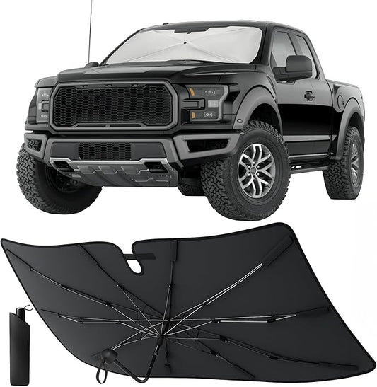 EcoNour Premium Umbrella Windshield Sun Shade for Car | Foldable UV Blocker Front Windshield Sunshade | Umbrella Shade Accessories with Storage Pouch | Full Size SUVs &MPV| Large - 61"x35"