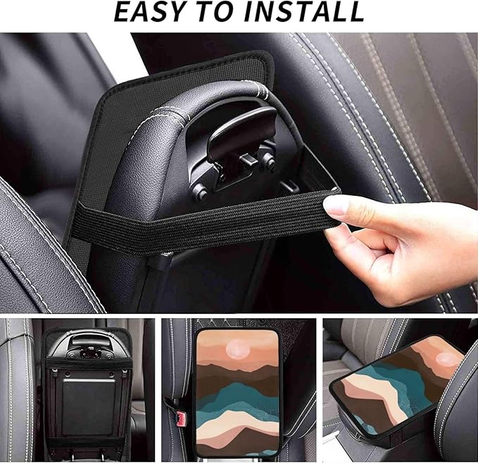 Universal Car Center Console Cushion Pad, Mountain Sun Soft Waterproof Car Center Console Cover Auto Armrest Seat Box Cover Protector for Most Vehicle SUV Truck Car