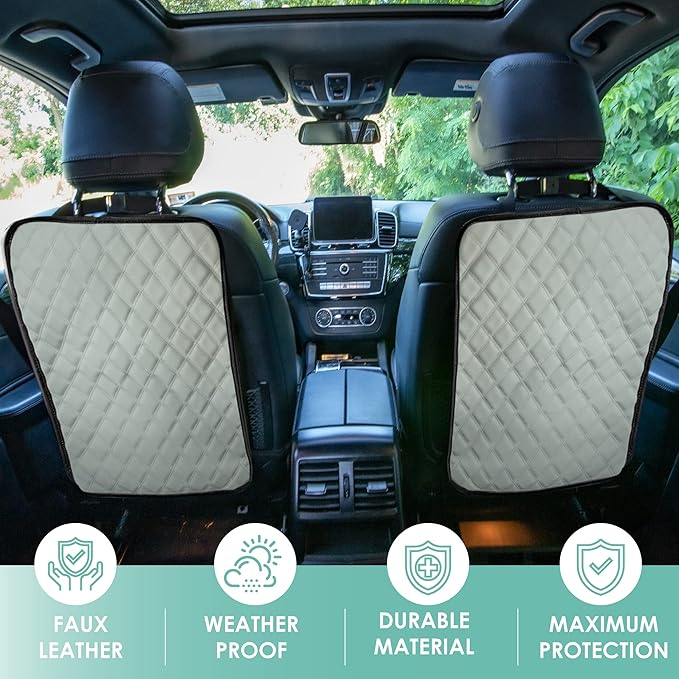 FH Group Faux Leather Back Seat Kick Protectors – 2 Pack Diamond Stitched Back Seat Protector for Driver and Passenger Seat, Waterproof, Easy to Clean