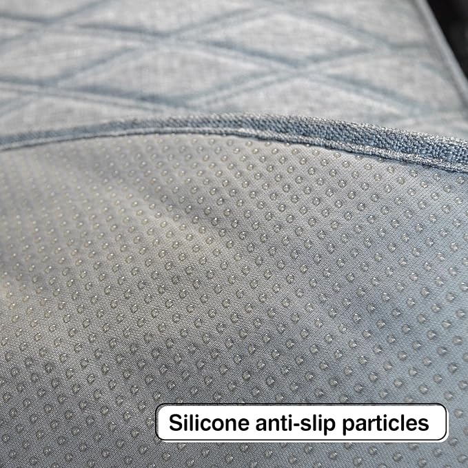 Universal Grey Anti-Slip Rear Car Seat Cover Size L - Faux Linen Bottom Bench Seat Cushion Fits Most of Vehicles Cars Truck SUV Van - Automotive Long Back Seats Protectors with Storage Pocket