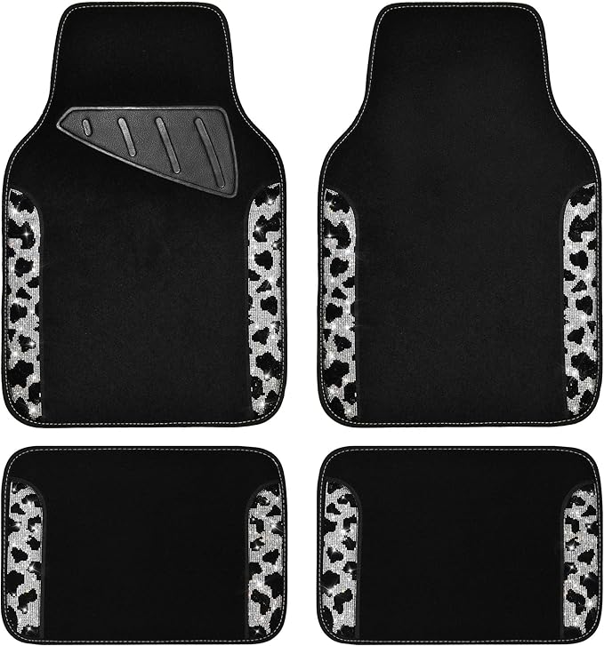 CAR PASS Bling Cow Car Mats Rhinestones Diamond Waterproof Floor Mat Crystal Sparkly Shining Glitter Carpet Anti-Slip PVC Heel Pad, Universal Fit Automotive SUV,Sedan,4pcs Girly Women, Cow Diamond