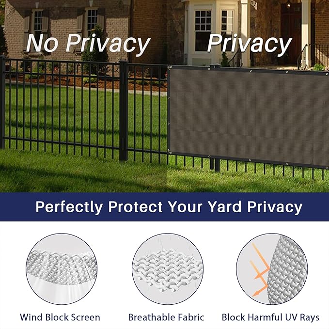 Windscreen4less Privacy Fence Screen Heavy Duty Windscreen Fencing Mesh Fabric Shade Net Cover with Brass Grommtes for Outdoor Wall Garden Yard Pool Deck, 8'x58' Brown