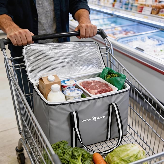 modscape Large Heavy Duty Insulated Grocery Bags–Delivery Bags with Hard Bottom Food Transport,Thermal Bags for Cold and hot Food, Collapsible Cooler for Shopping & Travel, Camping & Beach
