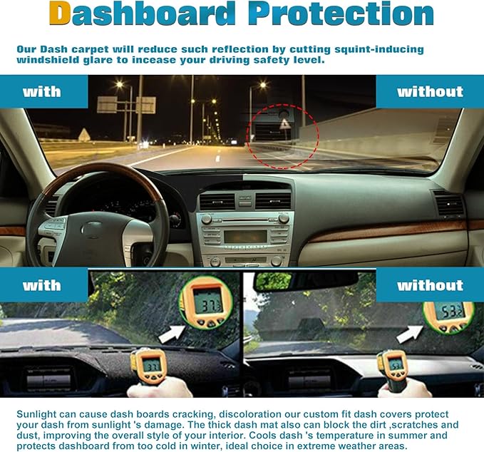 x xotic tech Center Console Dashboard Mat Pre-Cut Non-Slip Sunshield Sun Glare Protector Dash Carpet Pad Black Cover Compatible with Toyota Camry 2007-2011
