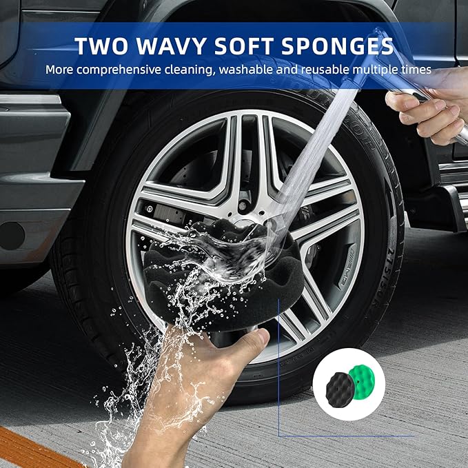 Tire Shine Applicator with 2 Detachable Foam Applicator Pads for Car Cleaning and Fine Polishing Reusable Tire Dressing Applicator for Car Truck SUV Motorcycle