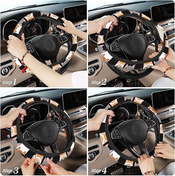 Cartoon Lovely Cats Steering Wheel Covers Universal 15 Inch Car Wheel Cover,Anti-Slip Breathable Car Accessories Protector Fit for Trucks,Sedans,SUVs,Vans